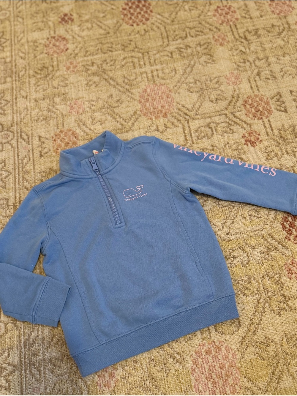 Vineyard Vines Light Blue Quarter-Zip Sweatshirt with Pink Logo